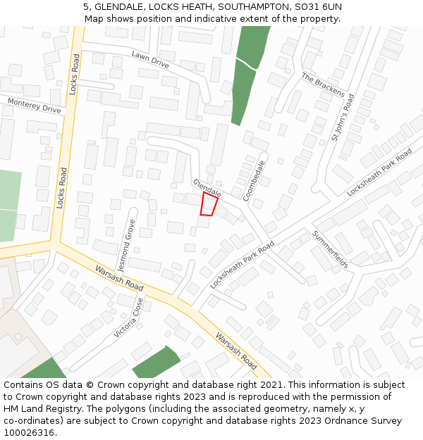 5, GLENDALE, LOCKS HEATH, SOUTHAMPTON, SO31 6UN: Location map and indicative extent of plot