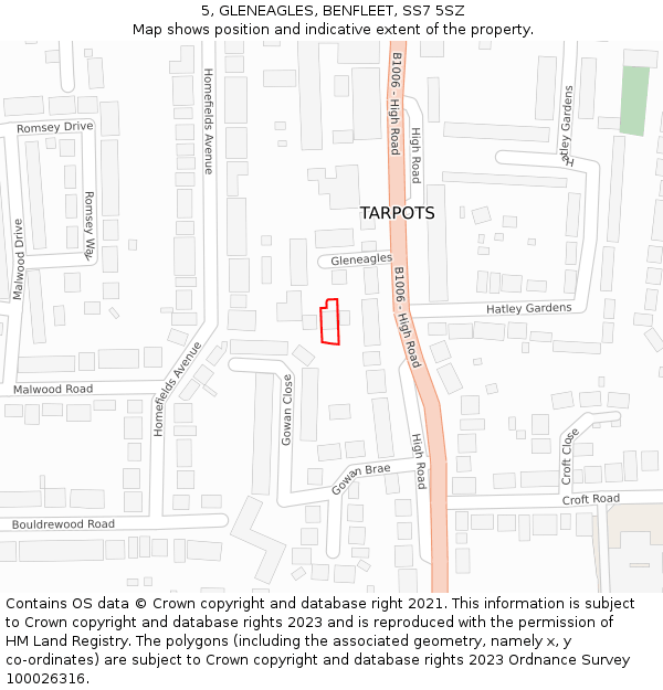 5, GLENEAGLES, BENFLEET, SS7 5SZ: Location map and indicative extent of plot