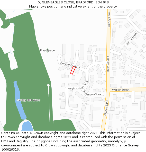 5, GLENEAGLES CLOSE, BRADFORD, BD4 6FB: Location map and indicative extent of plot