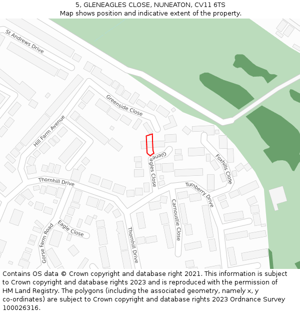 5, GLENEAGLES CLOSE, NUNEATON, CV11 6TS: Location map and indicative extent of plot