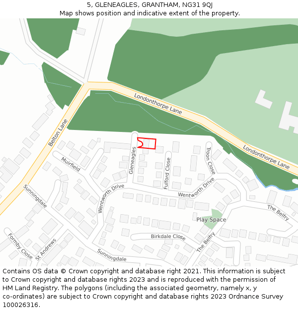 5, GLENEAGLES, GRANTHAM, NG31 9QJ: Location map and indicative extent of plot