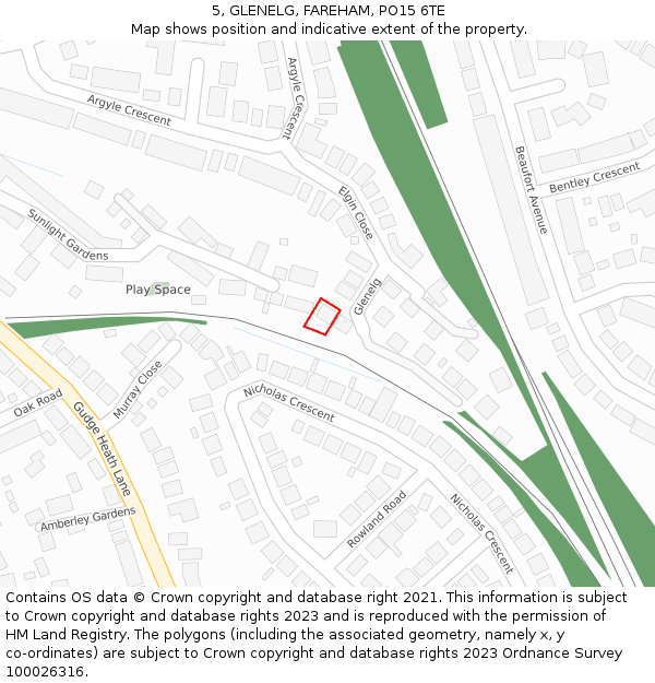 5, GLENELG, FAREHAM, PO15 6TE: Location map and indicative extent of plot