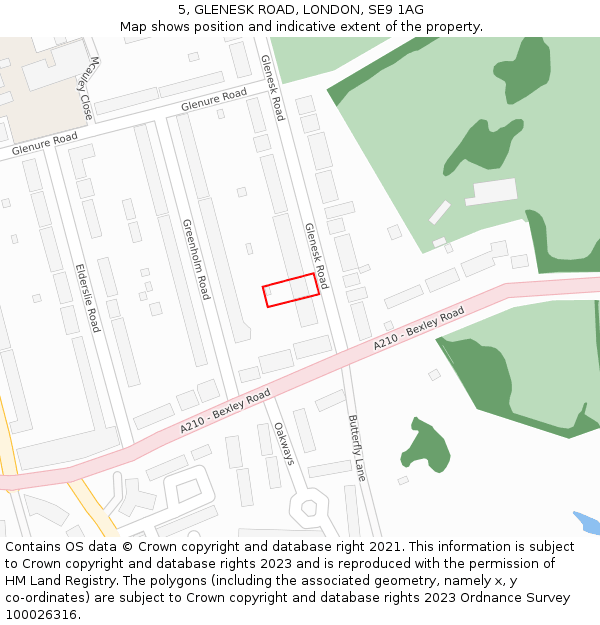 5, GLENESK ROAD, LONDON, SE9 1AG: Location map and indicative extent of plot