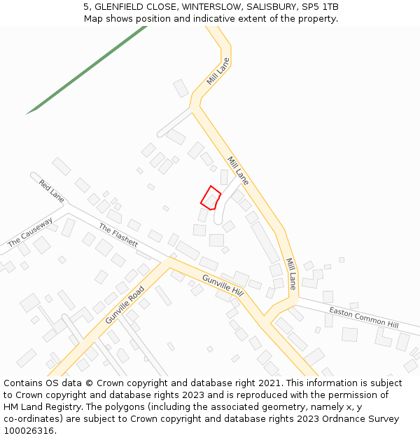 5, GLENFIELD CLOSE, WINTERSLOW, SALISBURY, SP5 1TB: Location map and indicative extent of plot