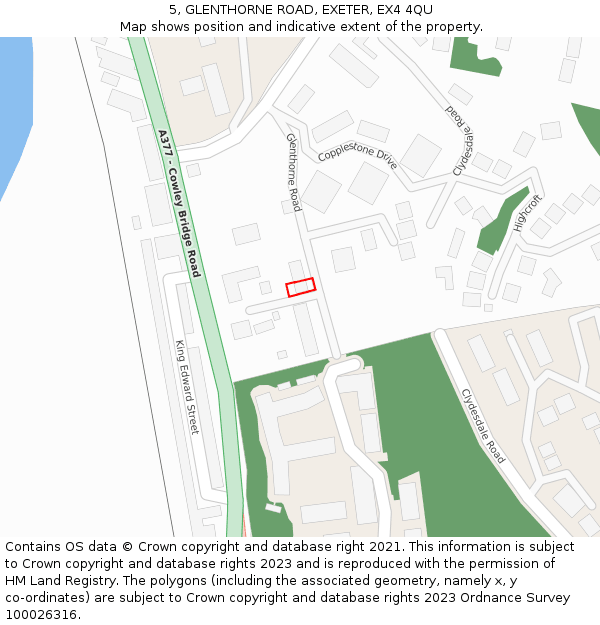 5, GLENTHORNE ROAD, EXETER, EX4 4QU: Location map and indicative extent of plot