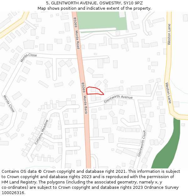 5, GLENTWORTH AVENUE, OSWESTRY, SY10 9PZ: Location map and indicative extent of plot