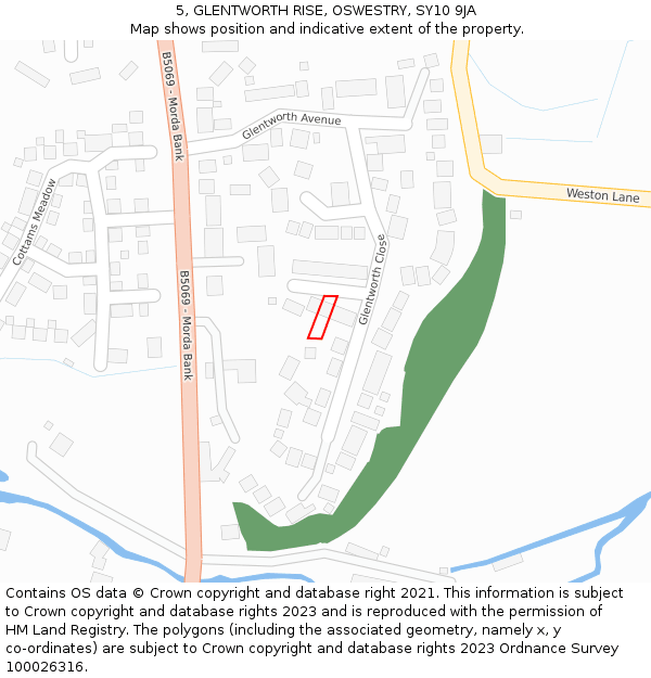 5, GLENTWORTH RISE, OSWESTRY, SY10 9JA: Location map and indicative extent of plot