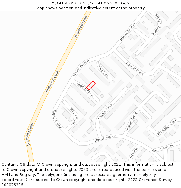 5, GLEVUM CLOSE, ST ALBANS, AL3 4JN: Location map and indicative extent of plot