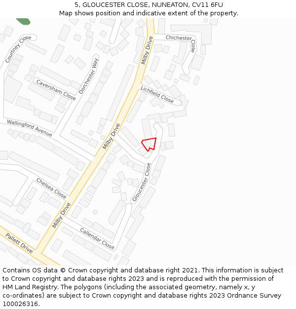 5, GLOUCESTER CLOSE, NUNEATON, CV11 6FU: Location map and indicative extent of plot