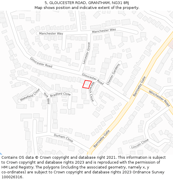 5, GLOUCESTER ROAD, GRANTHAM, NG31 8RJ: Location map and indicative extent of plot