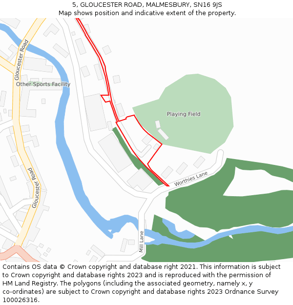 5, GLOUCESTER ROAD, MALMESBURY, SN16 9JS: Location map and indicative extent of plot