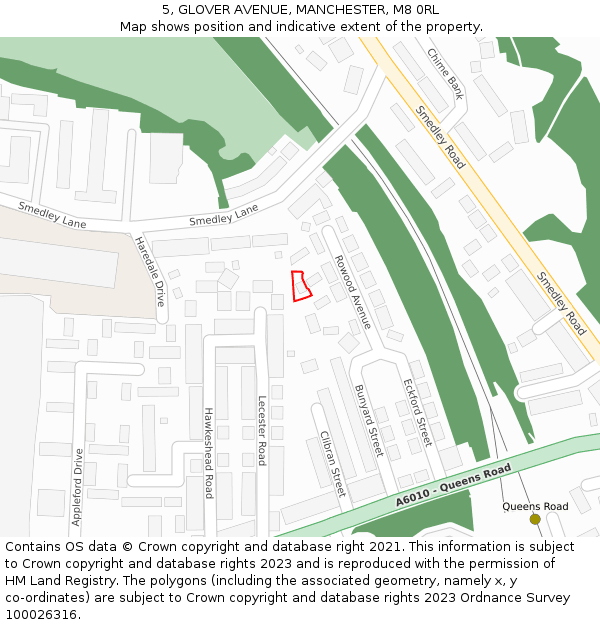 5, GLOVER AVENUE, MANCHESTER, M8 0RL: Location map and indicative extent of plot