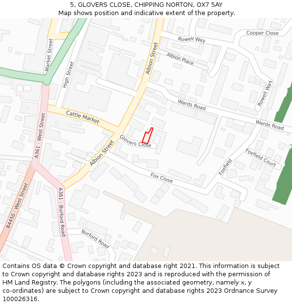 5, GLOVERS CLOSE, CHIPPING NORTON, OX7 5AY: Location map and indicative extent of plot