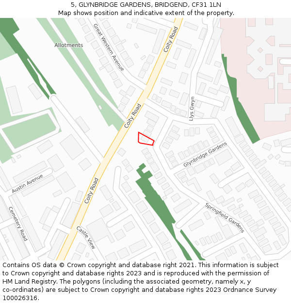 5, GLYNBRIDGE GARDENS, BRIDGEND, CF31 1LN: Location map and indicative extent of plot