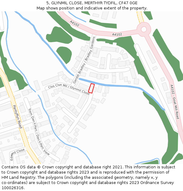 5, GLYNMIL CLOSE, MERTHYR TYDFIL, CF47 0GE: Location map and indicative extent of plot