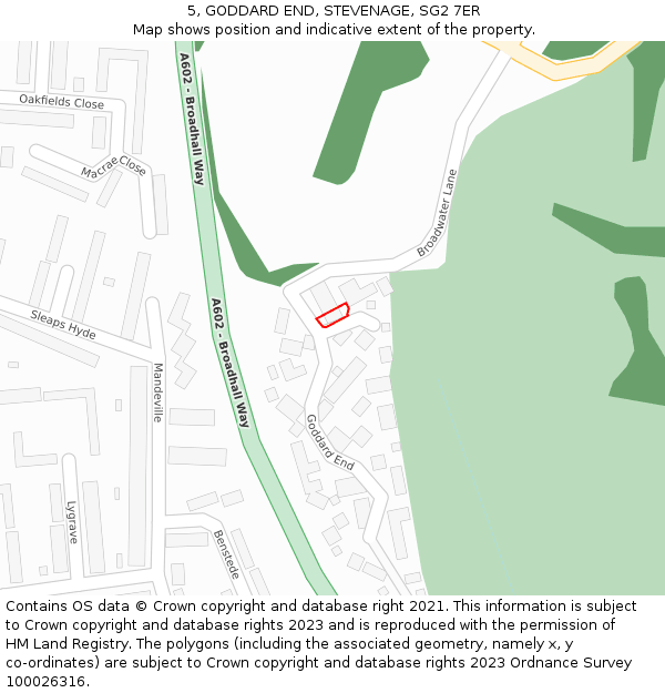 5, GODDARD END, STEVENAGE, SG2 7ER: Location map and indicative extent of plot