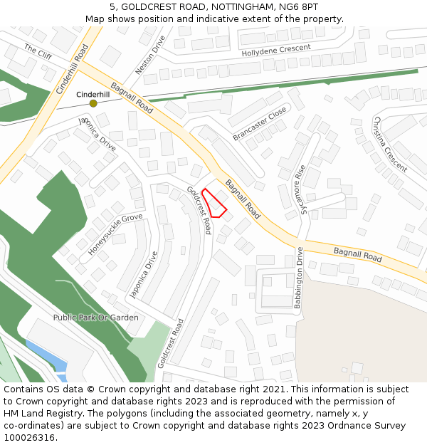 5, GOLDCREST ROAD, NOTTINGHAM, NG6 8PT: Location map and indicative extent of plot