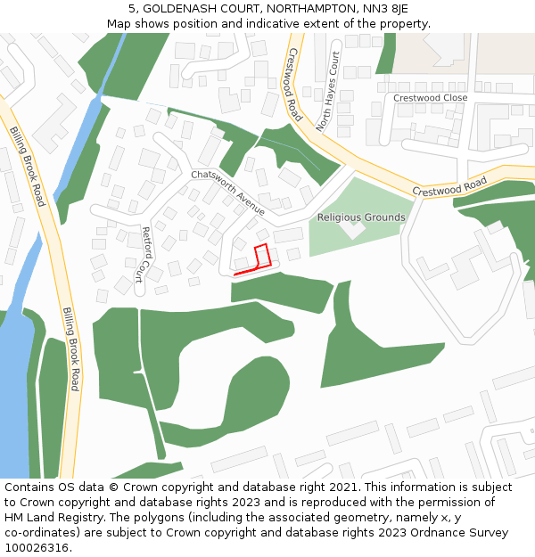 5, GOLDENASH COURT, NORTHAMPTON, NN3 8JE: Location map and indicative extent of plot