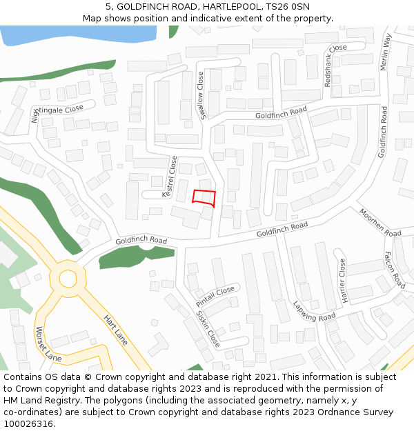 5, GOLDFINCH ROAD, HARTLEPOOL, TS26 0SN: Location map and indicative extent of plot