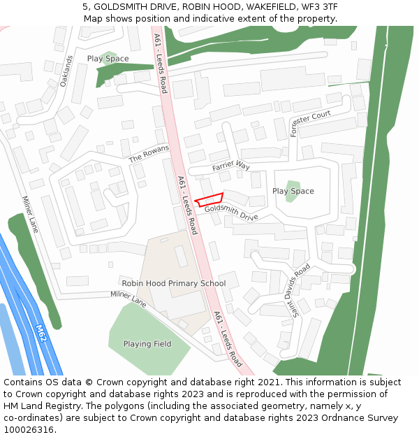 5, GOLDSMITH DRIVE, ROBIN HOOD, WAKEFIELD, WF3 3TF: Location map and indicative extent of plot