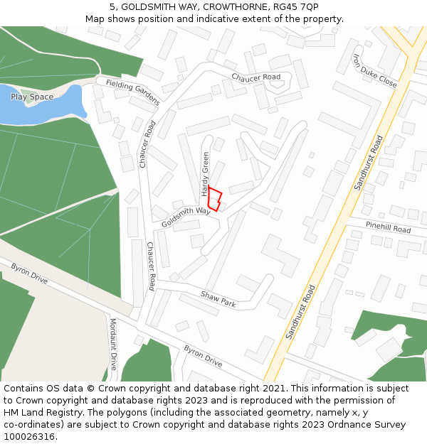 5, GOLDSMITH WAY, CROWTHORNE, RG45 7QP: Location map and indicative extent of plot