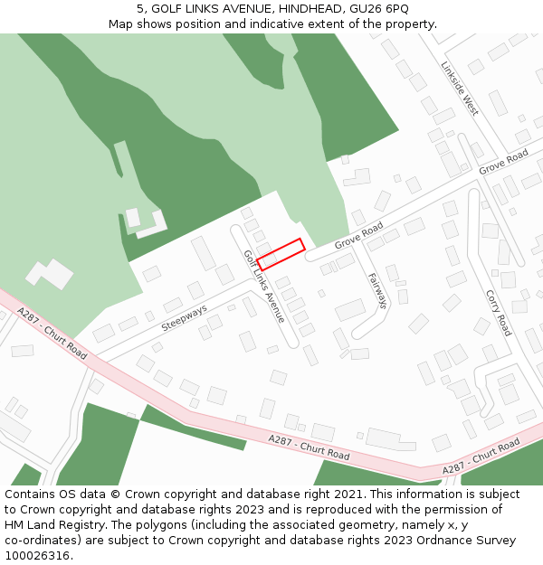 5, GOLF LINKS AVENUE, HINDHEAD, GU26 6PQ: Location map and indicative extent of plot