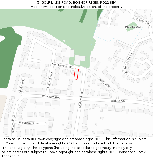 5, GOLF LINKS ROAD, BOGNOR REGIS, PO22 8EA: Location map and indicative extent of plot