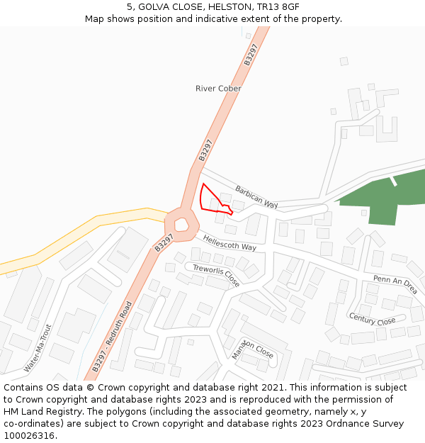 5, GOLVA CLOSE, HELSTON, TR13 8GF: Location map and indicative extent of plot