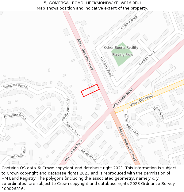 5, GOMERSAL ROAD, HECKMONDWIKE, WF16 9BU: Location map and indicative extent of plot