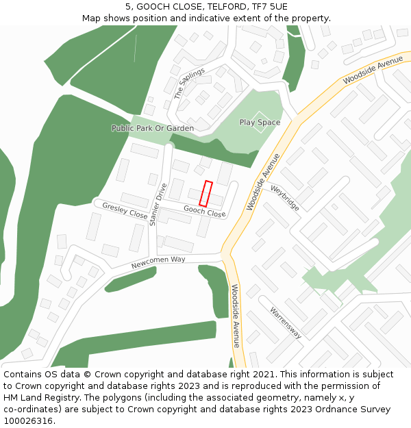 5, GOOCH CLOSE, TELFORD, TF7 5UE: Location map and indicative extent of plot