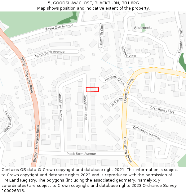 5, GOODSHAW CLOSE, BLACKBURN, BB1 8PG: Location map and indicative extent of plot