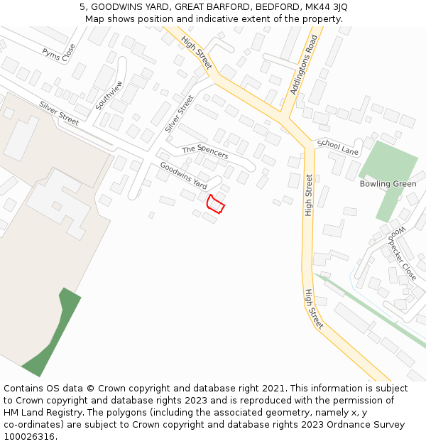 5, GOODWINS YARD, GREAT BARFORD, BEDFORD, MK44 3JQ: Location map and indicative extent of plot