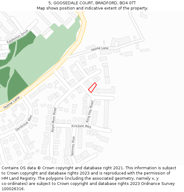 5, GOOSEDALE COURT, BRADFORD, BD4 0TT: Location map and indicative extent of plot