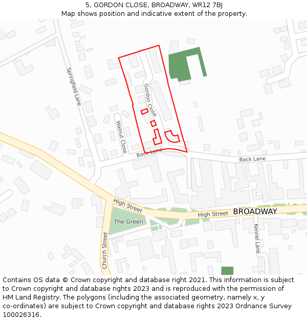 5, GORDON CLOSE, BROADWAY, WR12 7BJ: Location map and indicative extent of plot