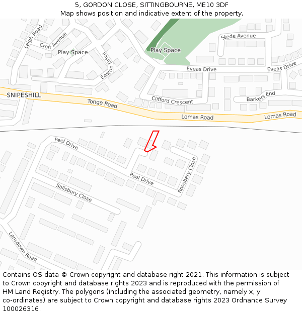 5, GORDON CLOSE, SITTINGBOURNE, ME10 3DF: Location map and indicative extent of plot