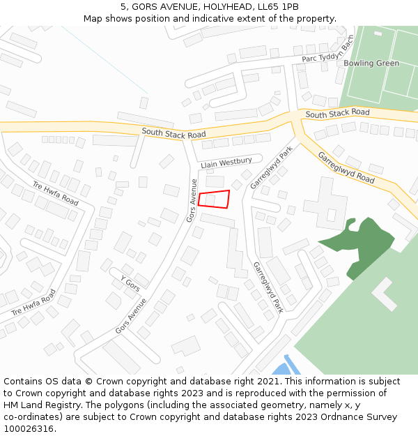 5, GORS AVENUE, HOLYHEAD, LL65 1PB: Location map and indicative extent of plot