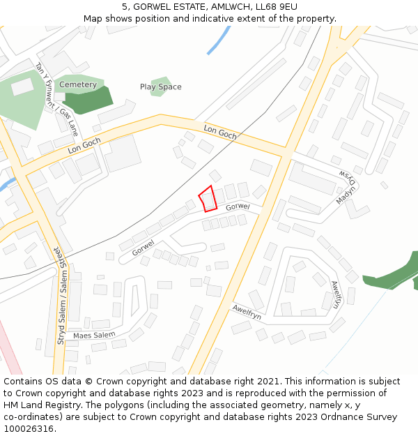 5, GORWEL ESTATE, AMLWCH, LL68 9EU: Location map and indicative extent of plot