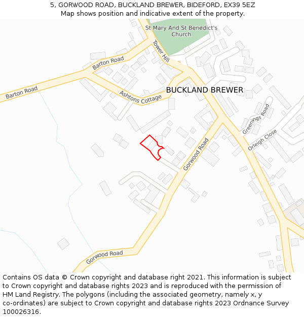 5, GORWOOD ROAD, BUCKLAND BREWER, BIDEFORD, EX39 5EZ: Location map and indicative extent of plot