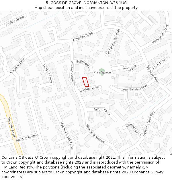 5, GOSSIDE GROVE, NORMANTON, WF6 1US: Location map and indicative extent of plot