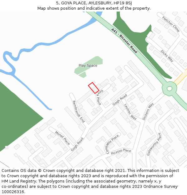 5, GOYA PLACE, AYLESBURY, HP19 8SJ: Location map and indicative extent of plot