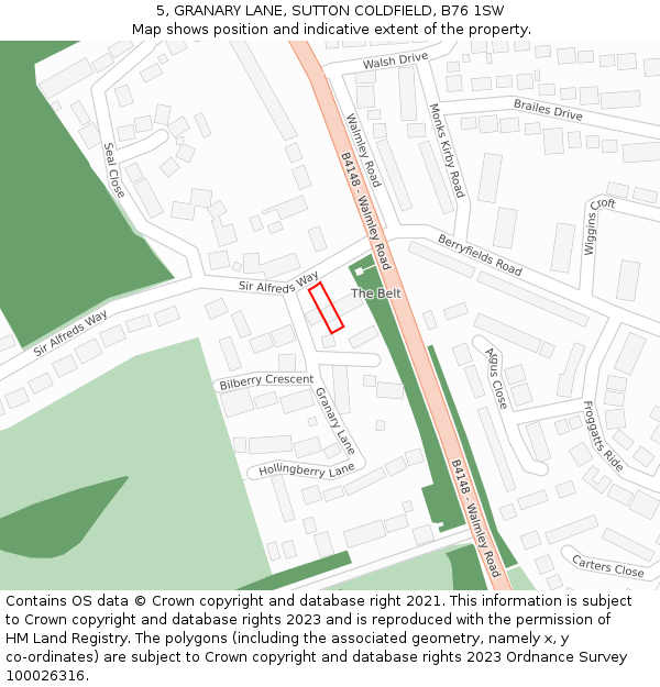 5, GRANARY LANE, SUTTON COLDFIELD, B76 1SW: Location map and indicative extent of plot