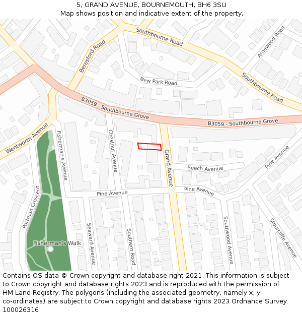 5, GRAND AVENUE, BOURNEMOUTH, BH6 3SU: Location map and indicative extent of plot