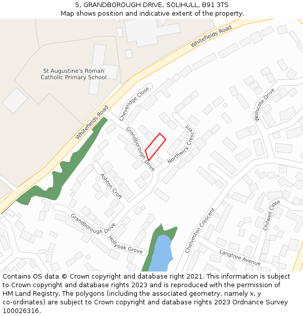 5, GRANDBOROUGH DRIVE, SOLIHULL, B91 3TS: Location map and indicative extent of plot