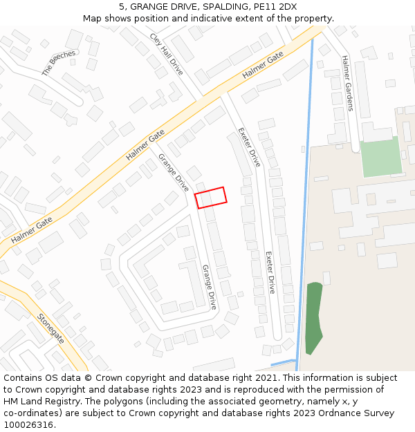 5, GRANGE DRIVE, SPALDING, PE11 2DX: Location map and indicative extent of plot