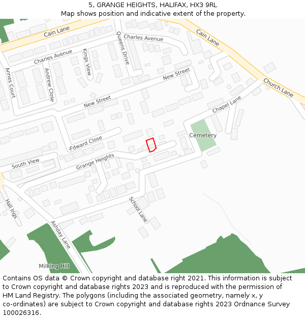 5, GRANGE HEIGHTS, HALIFAX, HX3 9RL: Location map and indicative extent of plot