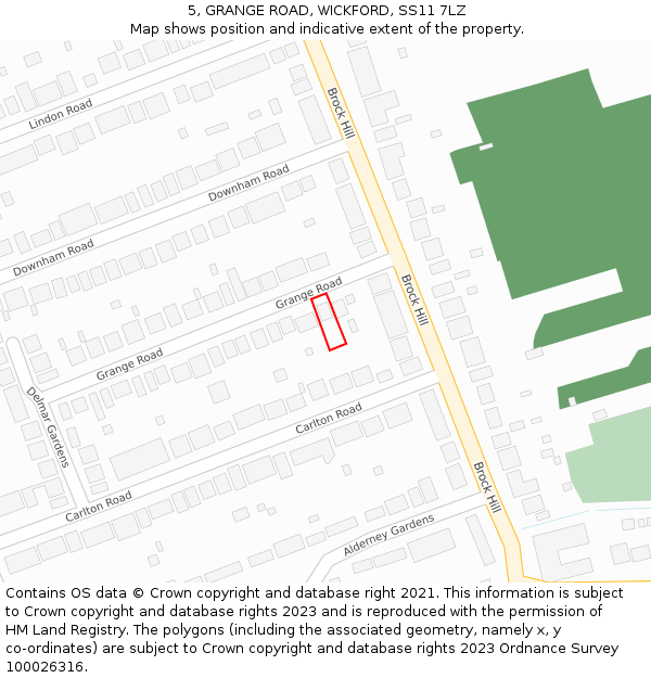 5, GRANGE ROAD, WICKFORD, SS11 7LZ: Location map and indicative extent of plot