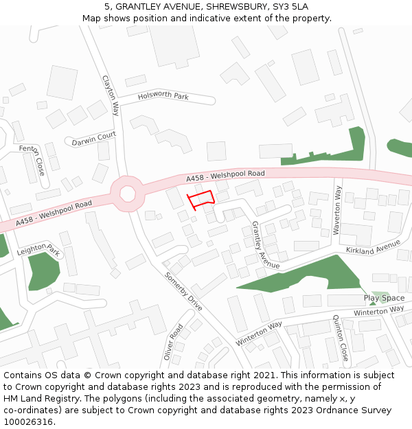 5, GRANTLEY AVENUE, SHREWSBURY, SY3 5LA: Location map and indicative extent of plot