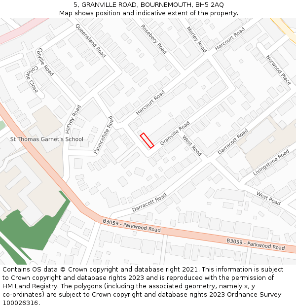 5, GRANVILLE ROAD, BOURNEMOUTH, BH5 2AQ: Location map and indicative extent of plot