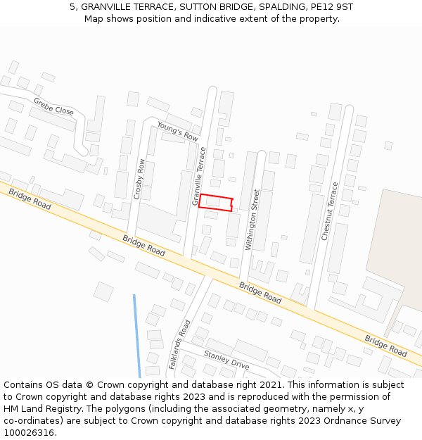 5, GRANVILLE TERRACE, SUTTON BRIDGE, SPALDING, PE12 9ST: Location map and indicative extent of plot