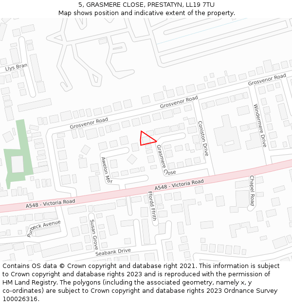 5, GRASMERE CLOSE, PRESTATYN, LL19 7TU: Location map and indicative extent of plot